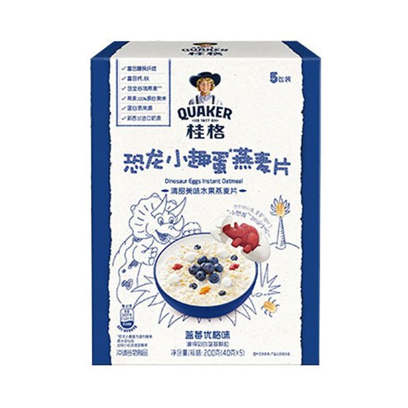 桂格(QUAKER)儿童恐龙小趣蛋燕麦片蓝莓优格味40克*5包