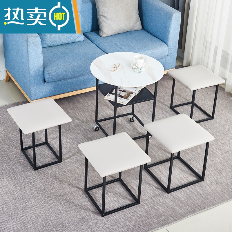敬平可收纳多功能网红魔方凳子茶几组合五合一家用边几角几矮凳可叠放收纳凳高清大图