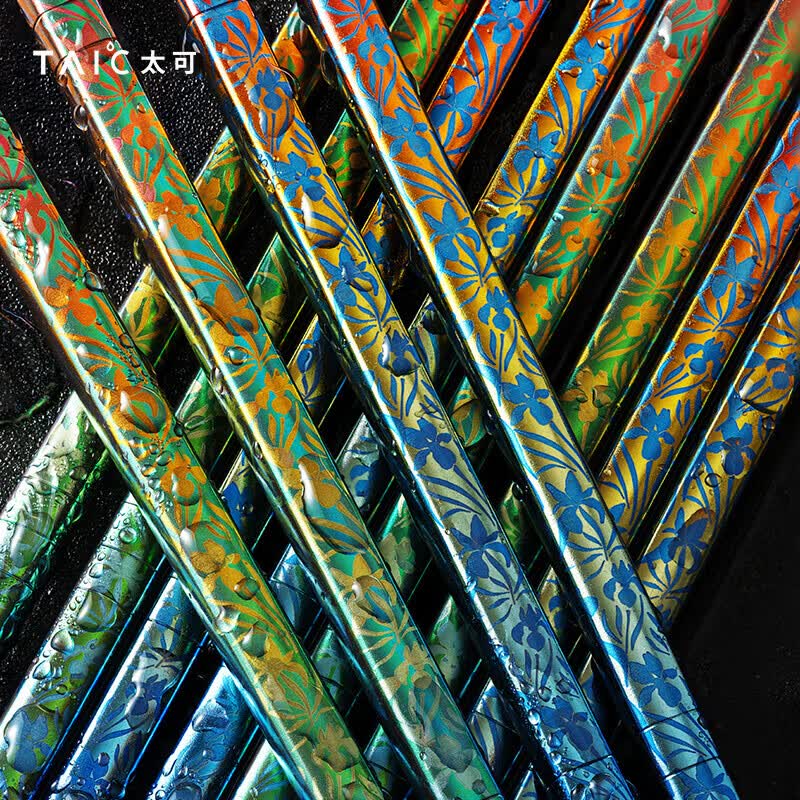 太可炫彩 纯钛筷TKZO-T230橙霞青 1双高清大图