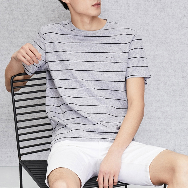 h2000男士t恤 【名厂剪标】夏季时尚简约舒适中灰条纹短袖t恤【价格