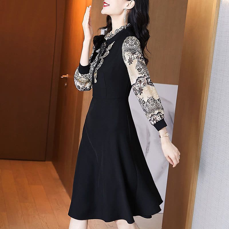 2021秋季新款连衣裙时尚大码宽松显瘦A字裙长袖荷叶边中长款裙子莎丞图片