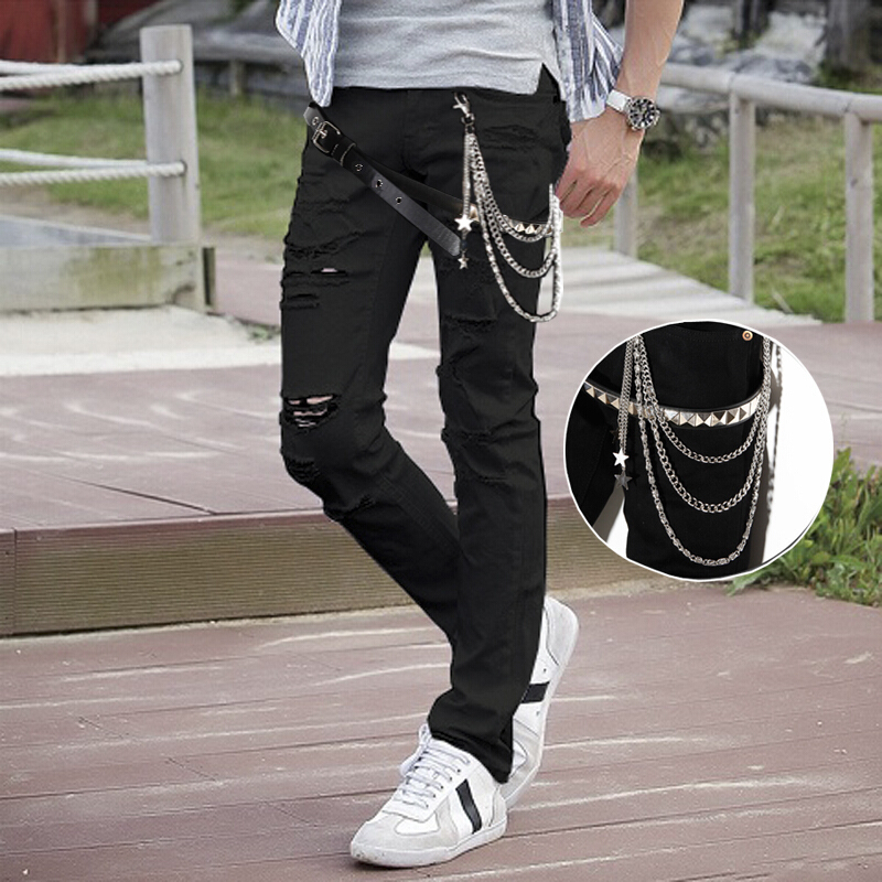 珂卡慕kekamu笨小孩g5g6非主流裤子牛仔裤破洞男韩版修身小脚裤男装