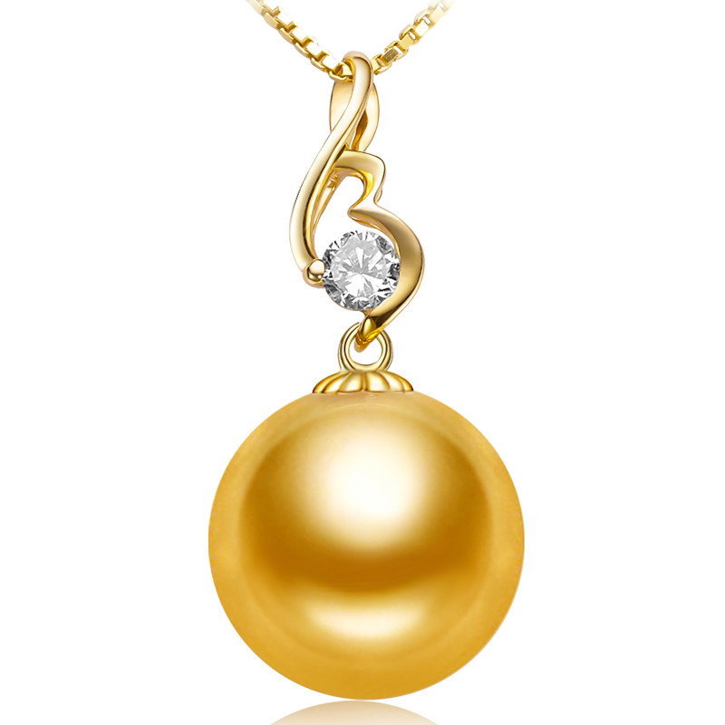 超级新品 海瞳18k金 南洋珍珠吊坠 珍珠 为爱守候 金色正圆 海水珍珠