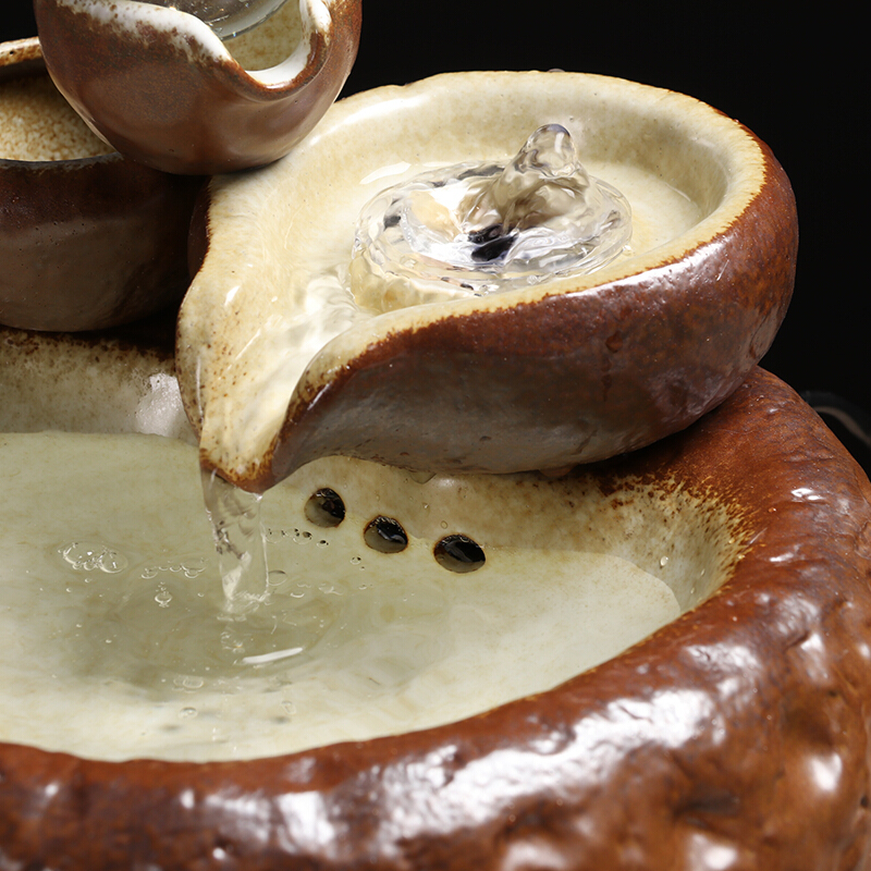 百鸿baihong陶瓷流水摆件创意家居客厅招财风水轮装饰品室内加湿器