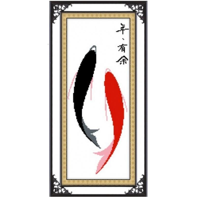 [未裱框]年年有余十字绣成品 十字锈 线绣挂客厅 玄关 竖版两条鱼款上新 27*55厘米