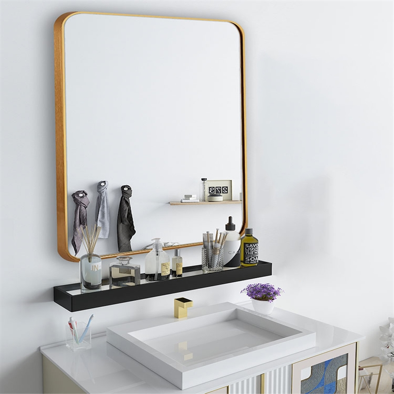 浴室镜子浴室柜手逗免打孔卫生间玻璃带置物架洗手间厕所挂墙式