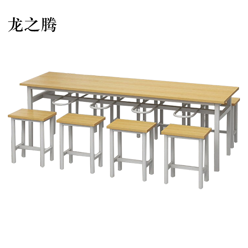 龙之腾餐桌8人学校食堂小吃店快餐桌椅饭堂防火板桌2200*600*750【含椅】