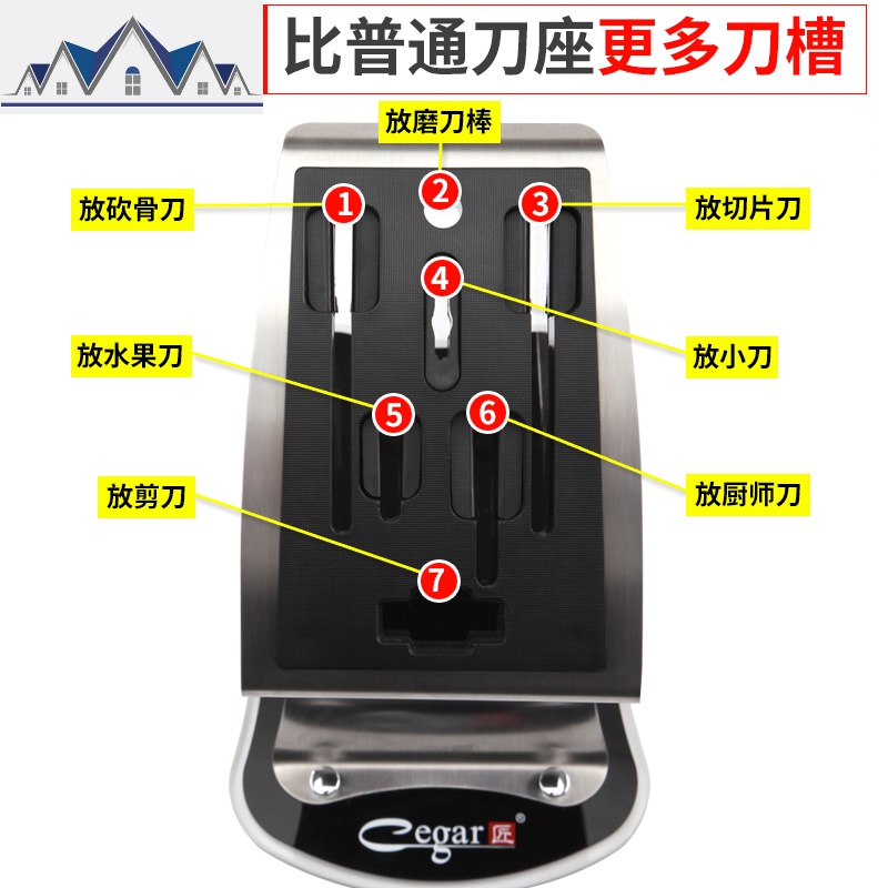 匠牌刀架厨房用品不锈钢刀架刀座用家置物架菜刀落地刀具收纳架插 三维工匠高清大图