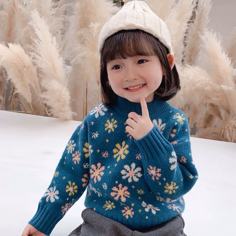 女童毛衣加绒加厚2023秋冬新款儿童装洋气小童女孩冬季打底衫