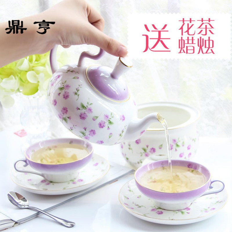 鼎亨陶瓷玻璃花茶茶具套装耐热玻璃过滤加热欧式小花茶壶茶具二杯