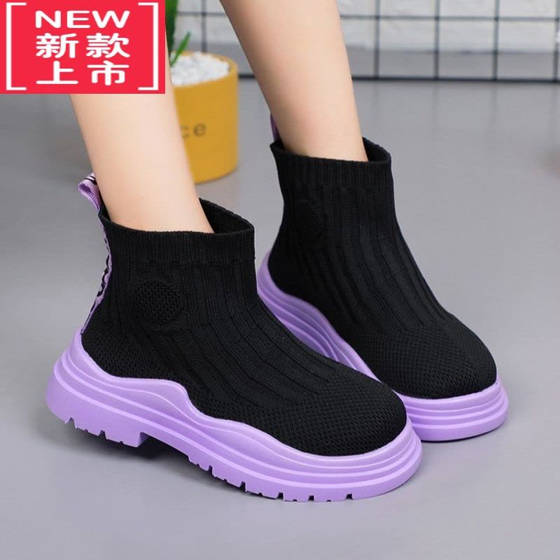 可莉允女童鞋春秋款2022新款儿童袜子鞋高帮鞋弹力男童靴冬季透气运动鞋靴子图片