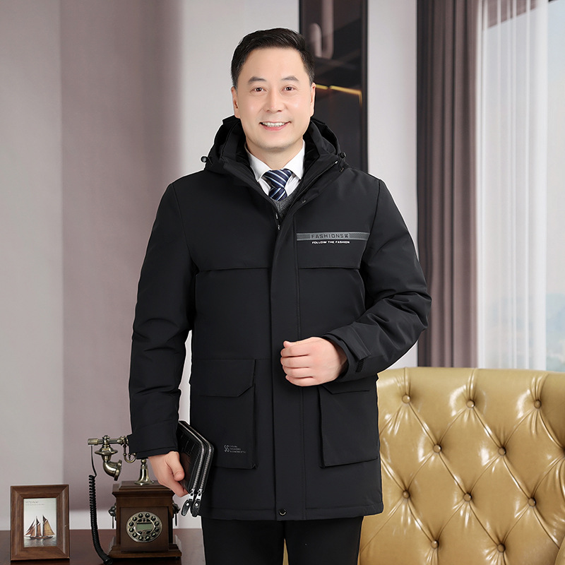 JPDUN中长款中老年羽绒服男加厚爷爷装老人外套_579 5XL 黑色
