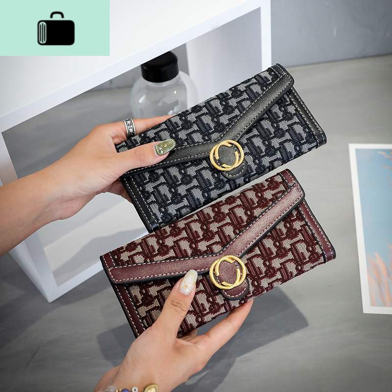 女士时尚个性钱包女长款时尚潮零钱包手拿包三折叠搭扣大容量新款NEW LAKE 黑色款式一