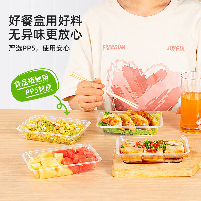 特美居 一次性长方500型光面带盖打包餐盒300套装透明TMJ-2941 BDZSSC