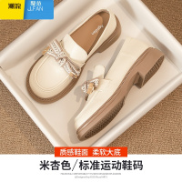 聚范厚底乐福鞋女2024新款秋季配裙子小皮鞋女款百搭夏季一脚蹬单鞋子 40 533095米杏