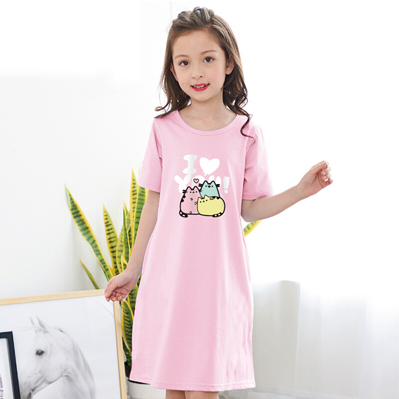 春夏季儿童短袖睡裙女童薄款莫代尔睡衣卡通公主女孩宽松大童宽松