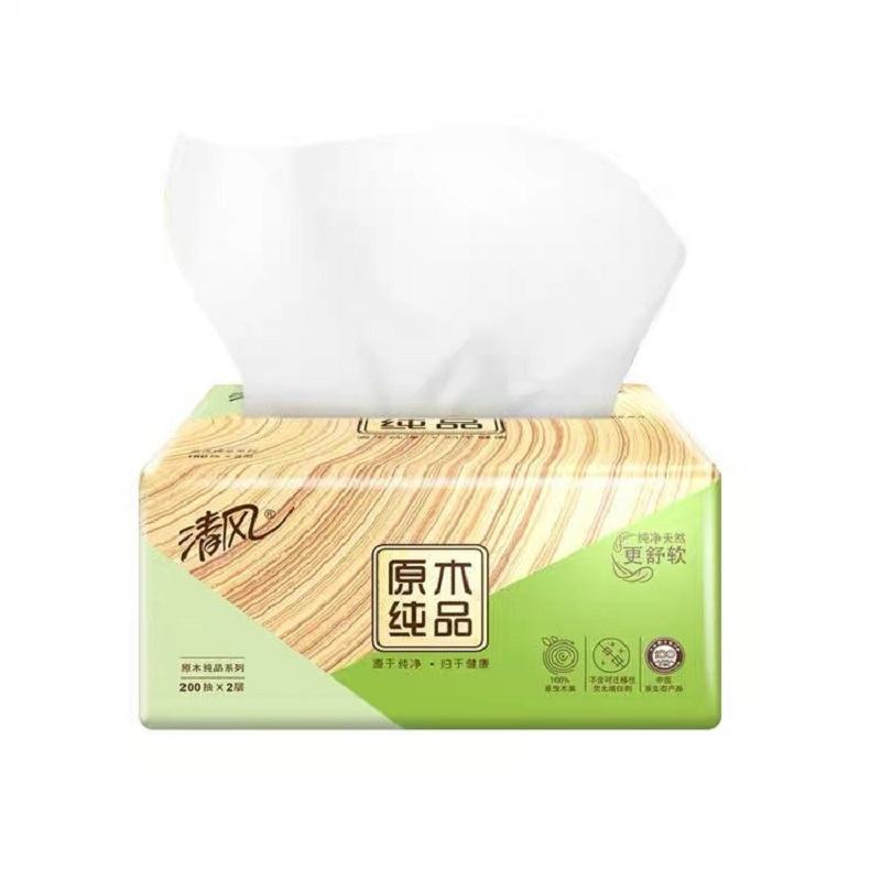 清风抽纸原木纯品2层150抽*4包中规格高清大图
