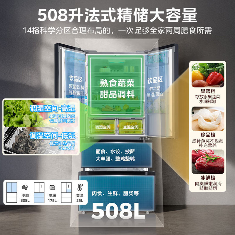[自营]美的冰箱(Midea)508净味法式多门冰箱高端系列智能杀菌BCD-508WTPZM(E)以旧换新高清大图