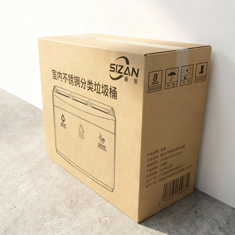 斯赞 室内不锈钢分类垃圾桶 三分类100*40*80cm 个高清大图
