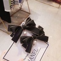 黑蝴蝶结带珍珠10CM 3片弹簧夹 半扎发夹头饰女成人发饰蝴蝶结后脑勺马尾夹弹簧夹一字顶夹发卡子