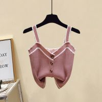 小个子三件套港风套装女复古chic防晒衬衫女打底背心高腰牛仔短裤 粉色背心 M 建议100斤以内