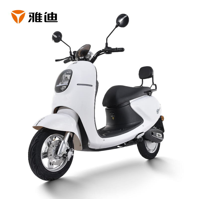 雅迪电动轻便摩托车 米迪 成人双人男女龟王代步车 雪珠白