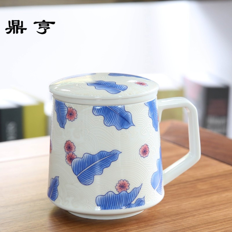 鼎亨简约陶瓷水杯带盖内胆过滤创意办公个性泡茶杯子家用大容量马