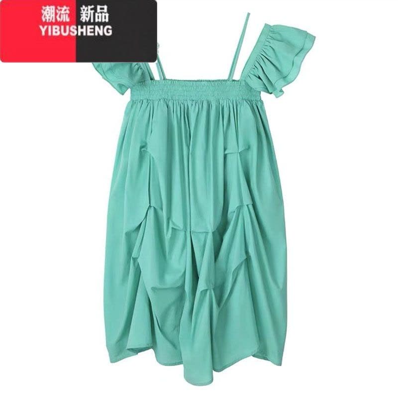 YIBUSHENG季新款吊带连衣裙女设计感小众宽松显瘦度假风褶皱小飞袖蓬蓬裙图片