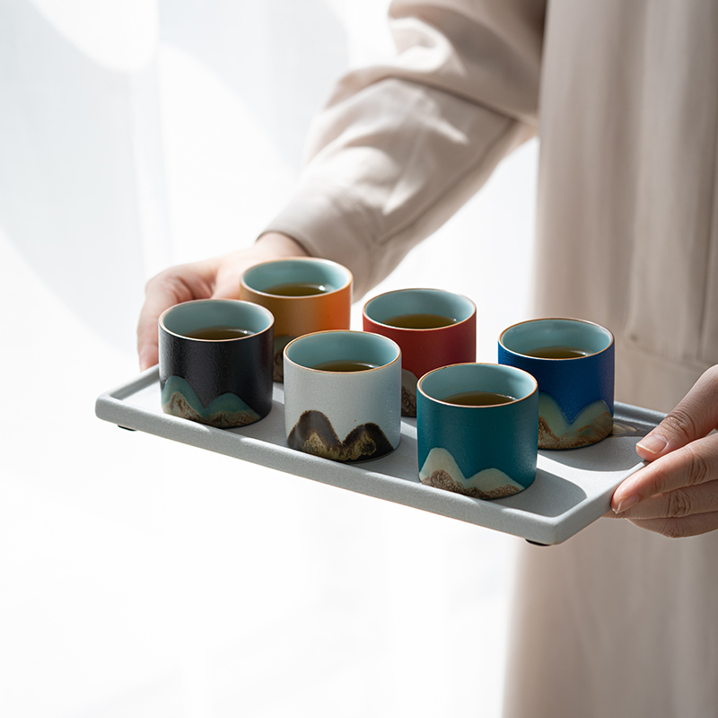 苏氏陶瓷(SUSHI CERAMICS)手绘釉画彩茶杯千里江山六色功夫茶杯节日伴手礼茶具手提礼盒套装