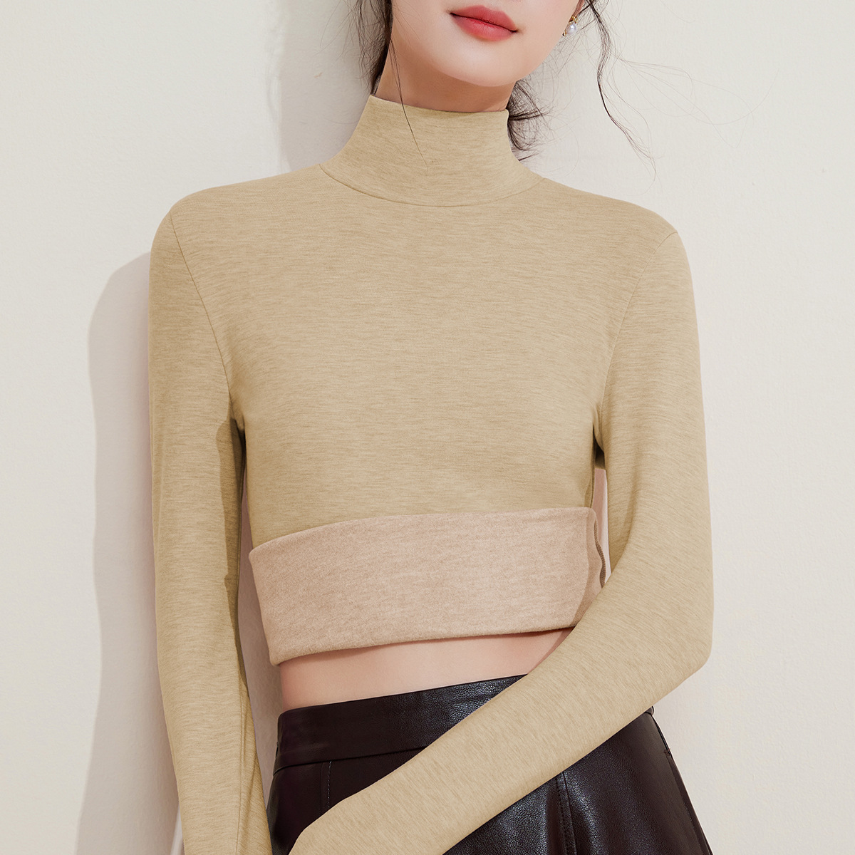 2025新高领打底衫含羊毛蚕丝长袖t恤女加厚加绒发热保暖上衣秋冬高清大图