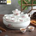 三维工匠潮州10寸陶瓷青花瓷骨瓷客厅家用4人整套圆形功夫茶具带茶盘套装 10寸喜鹊迎春(非礼盒包装) 11件_367