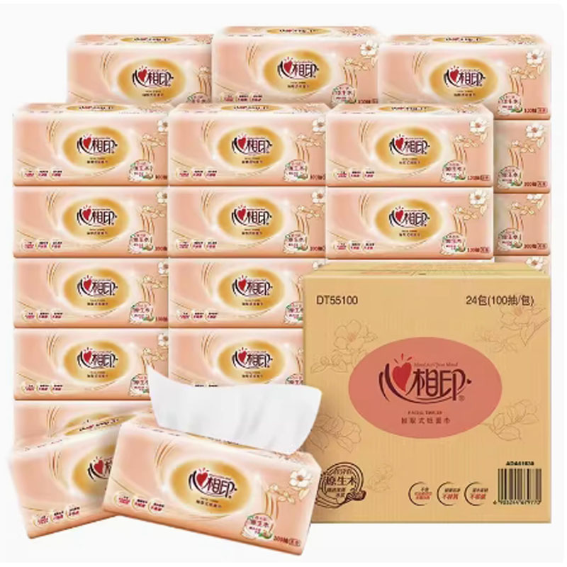 芳美达 心相印纸巾抽纸家用餐巾纸卫生纸实惠装 3层100抽 132*180 8包装高清大图