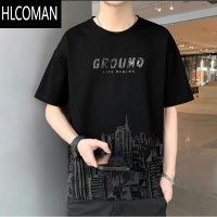 HLCOMAN~夏天短袖T恤男冰丝宽松简约打底衫潮流上衣服男