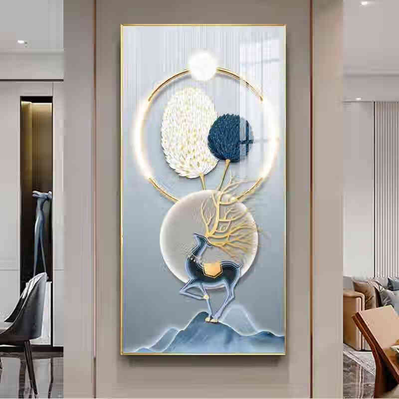 维诺亚入户玄关装饰画轻奢正门对面墙壁画简约玄幻走廊过道竖版挂画 JLJ财鹿生辉