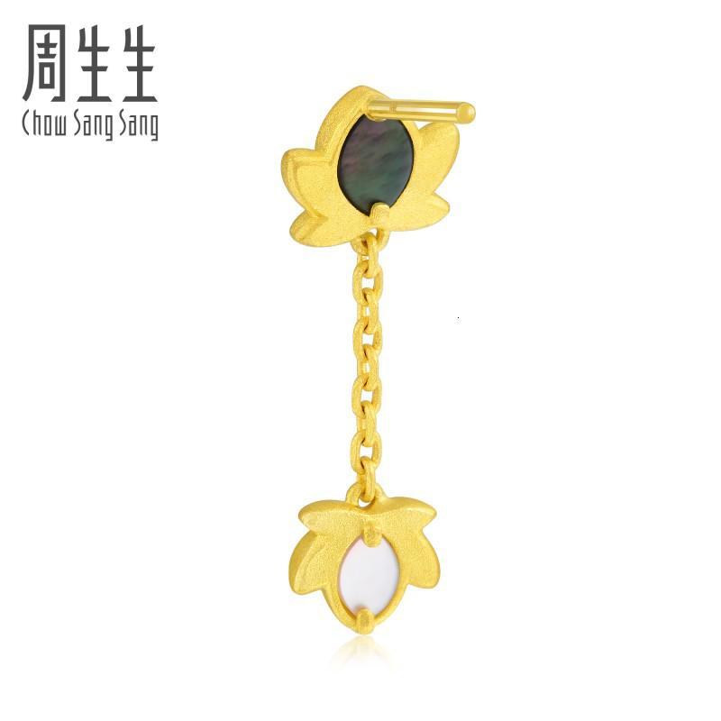 周生生chowsangsang足金文化祝福文化小品莲花贝母耳钉黄金耳饰92492e