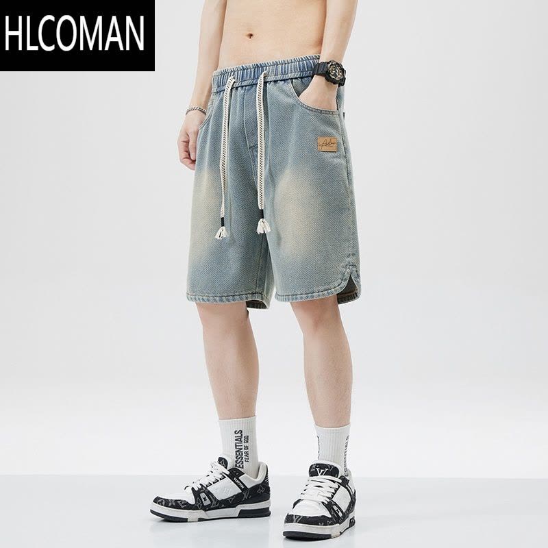 HLCOMAN夏季薄款星空纹牛仔短裤男款潮牌2024新款直筒宽松休闲五分中裤子图片