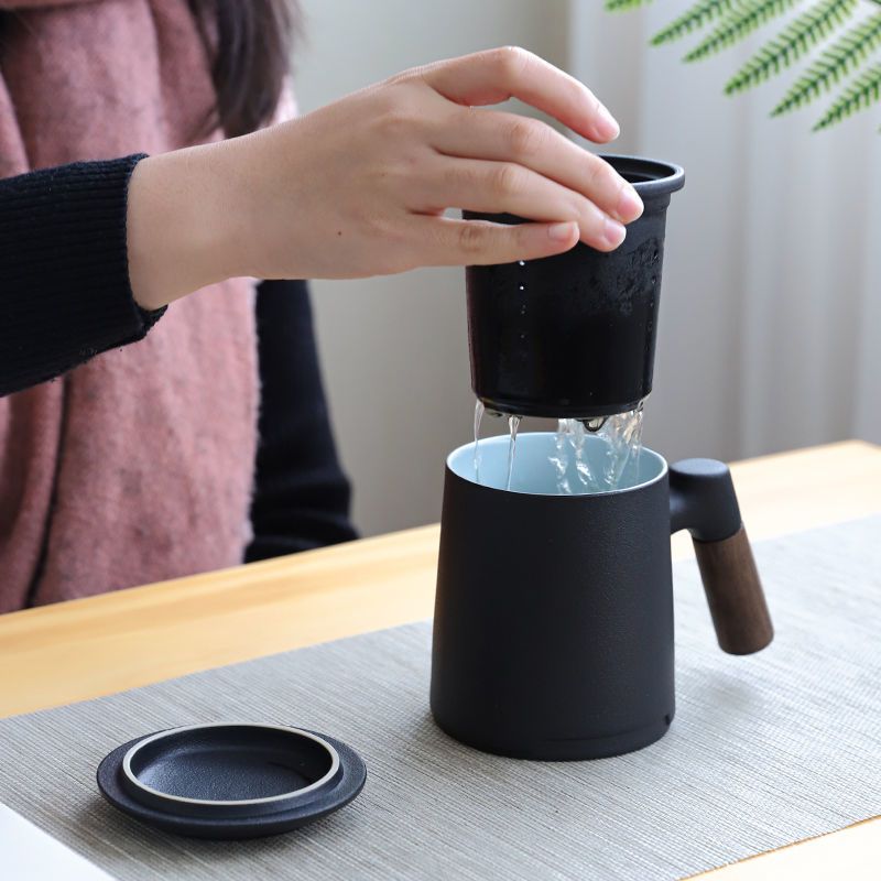 茶杯陶瓷家用带盖过滤茶水分离杯办公室泡茶杯日式马克杯水杯