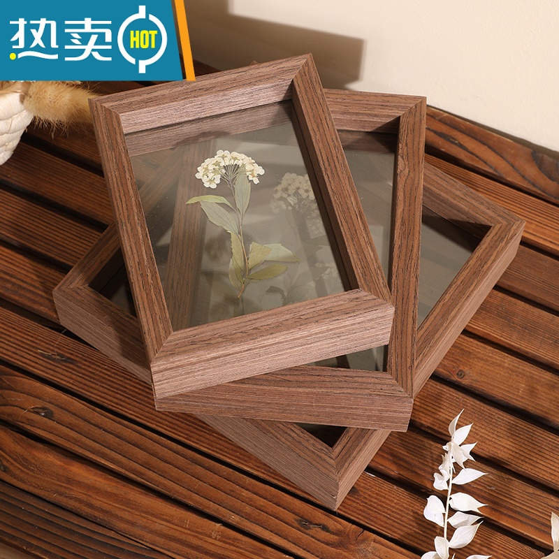 敬平相框摆台木质双面画框装裱8实木玻璃立体7植物标本双面透明框6寸 黑色 10寸[可放20.5*25.4]高清大图