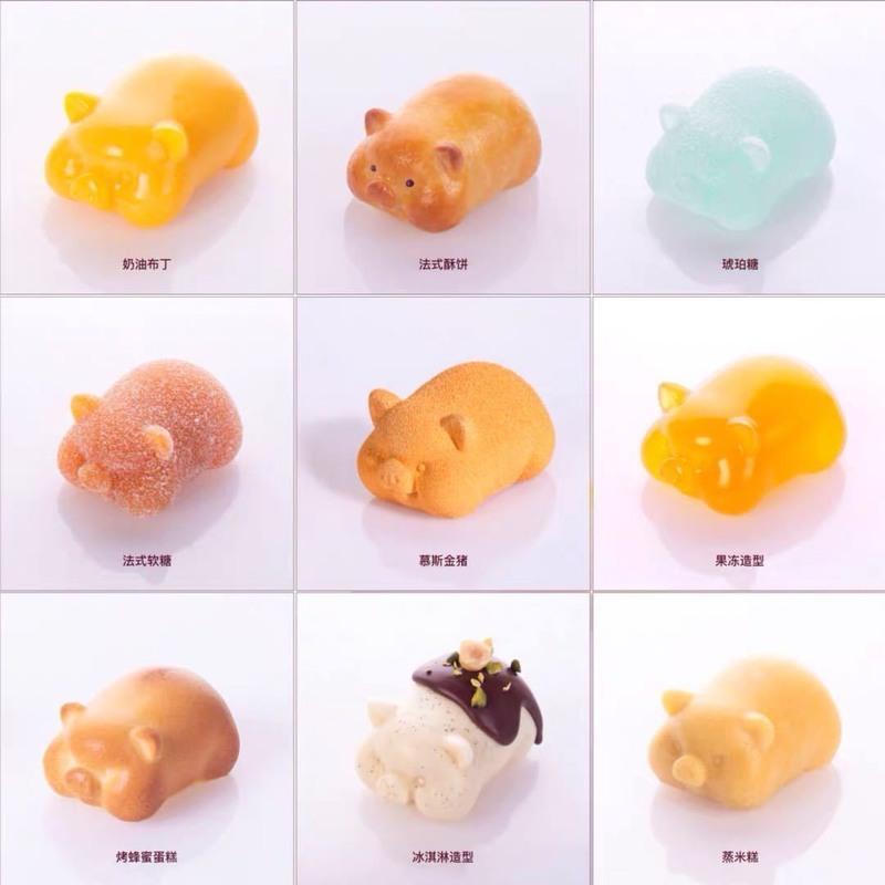 颜色随机 6连小金猪 小金猪果冻布丁椰奶冻小猪猪慕斯蛋糕甜品硅胶模具钵仔糕