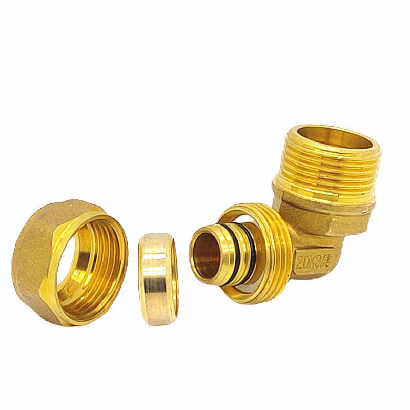 全铜铝塑管卡套外牙弯头铝塑管配件外丝弯头太阳能铜接头镀镍1216转4