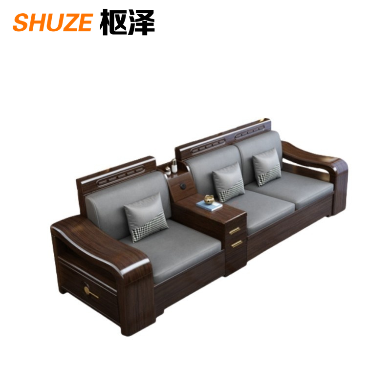 枢泽 沙发套装 三人位+茶水柜 套高清大图
