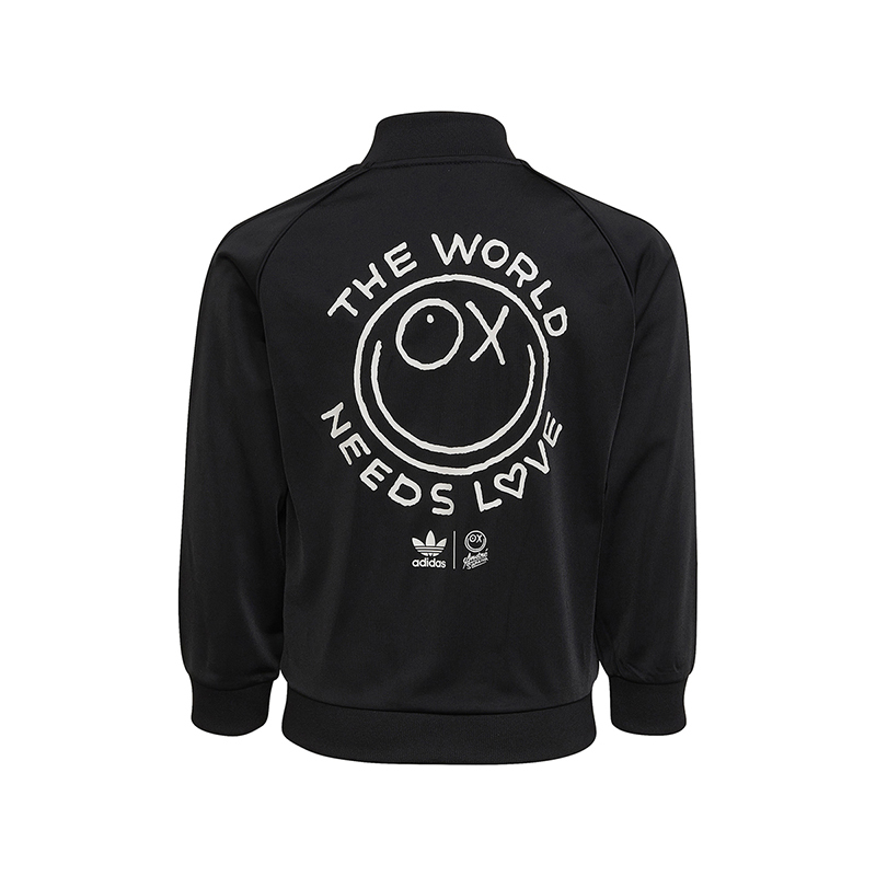 adidas originals 童装 Logo几何印花拉链夹克外套束脚运动裤运动套装 男童 黑色 HK9776