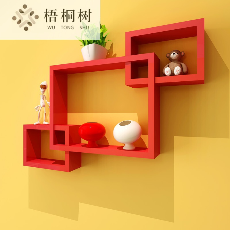 搁板置物架创意电视背景墙装饰架墙上置物架三连体墙面装饰架
