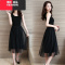 YIBUSHENG黑色中长款背心裙女装秋蕾丝内搭吊带连衣裙大码宽松网纱打底裙