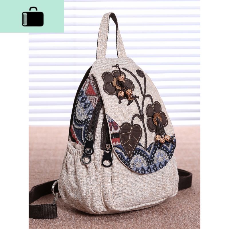 原创民族风中国风帆布新款手工双肩包旅游复古背包文艺范布艺女包NEW LAKE高清大图