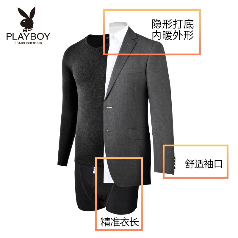 花花公子德绒保暖内衣套装男加绒加厚秋衣秋裤男士冬季发热棉毛衫高清大图