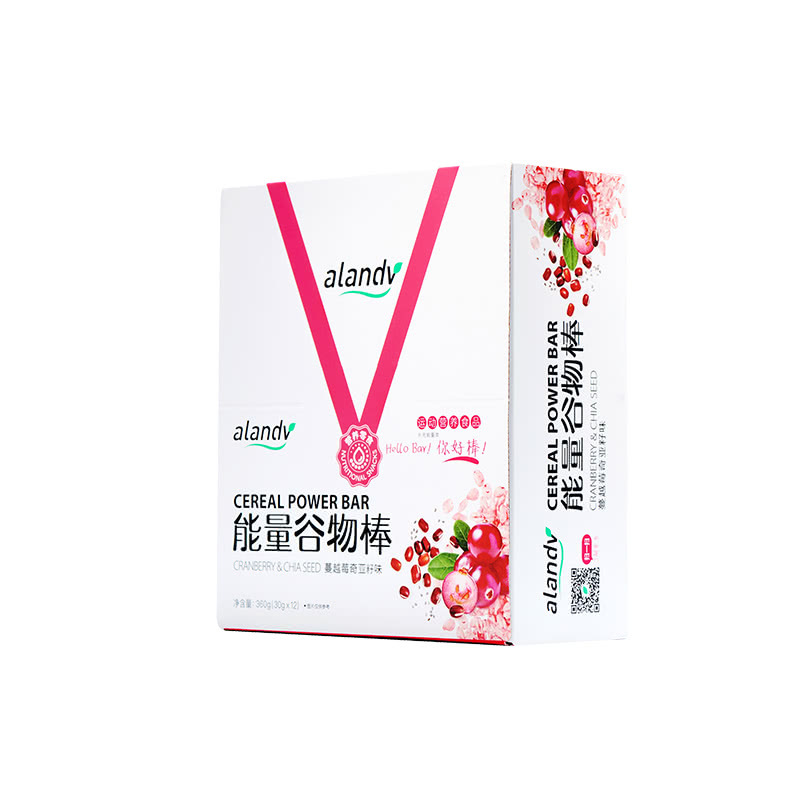 alandv艾兰得威谷物能量棒蔓越莓味健身餐便携饱腹代餐12支整盒装
