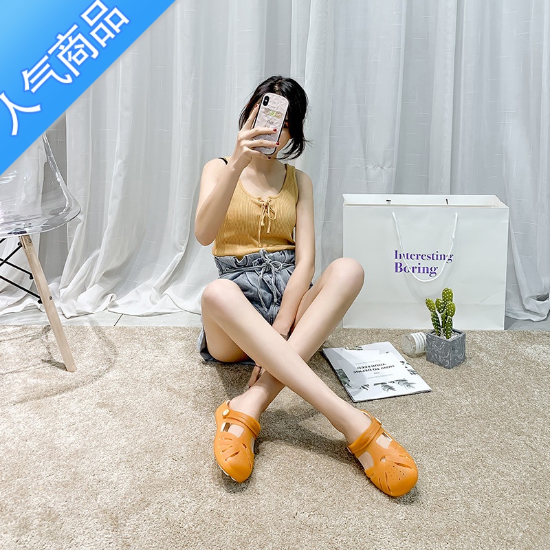 SUNTEK洞洞鞋女夏季果冻凉鞋女韩版时尚平底防滑沙滩鞋新款甜美甜时甜T高清大图