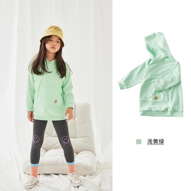 moomoo童装女童卫衣2021春新款字母印花卫衣杜邦索罗娜面料春秋装_102 120/60 淡黄绿