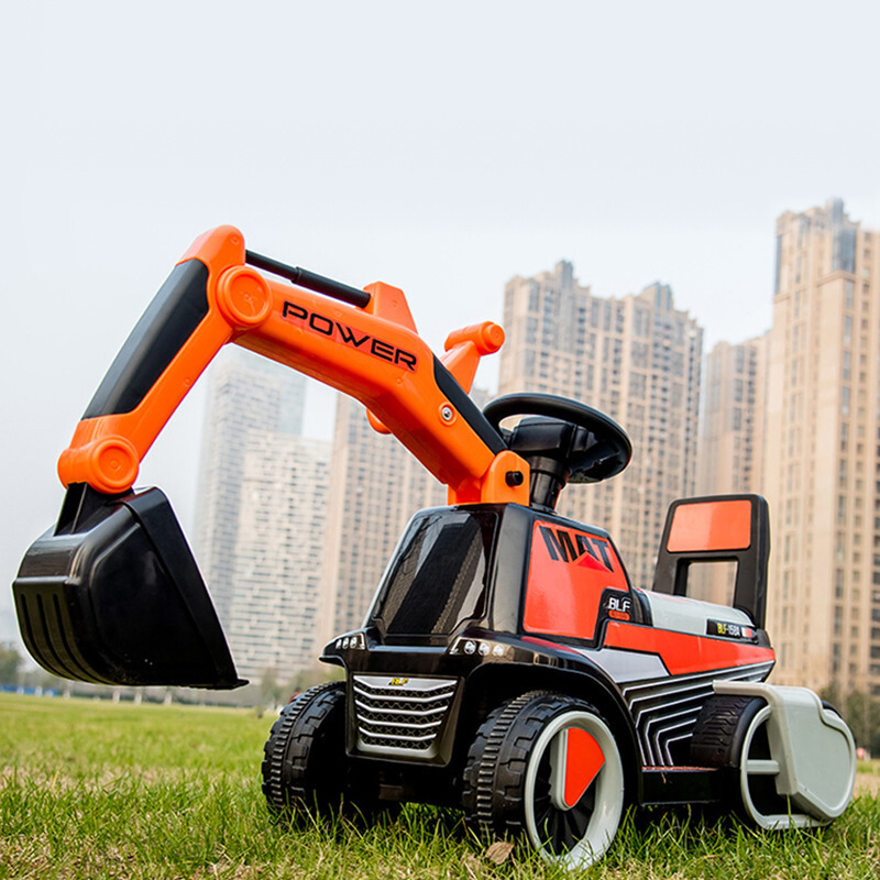 儿童电动挖掘机男孩玩具车挖土机可坐可骑大号钩机工程车 滑行蓝色